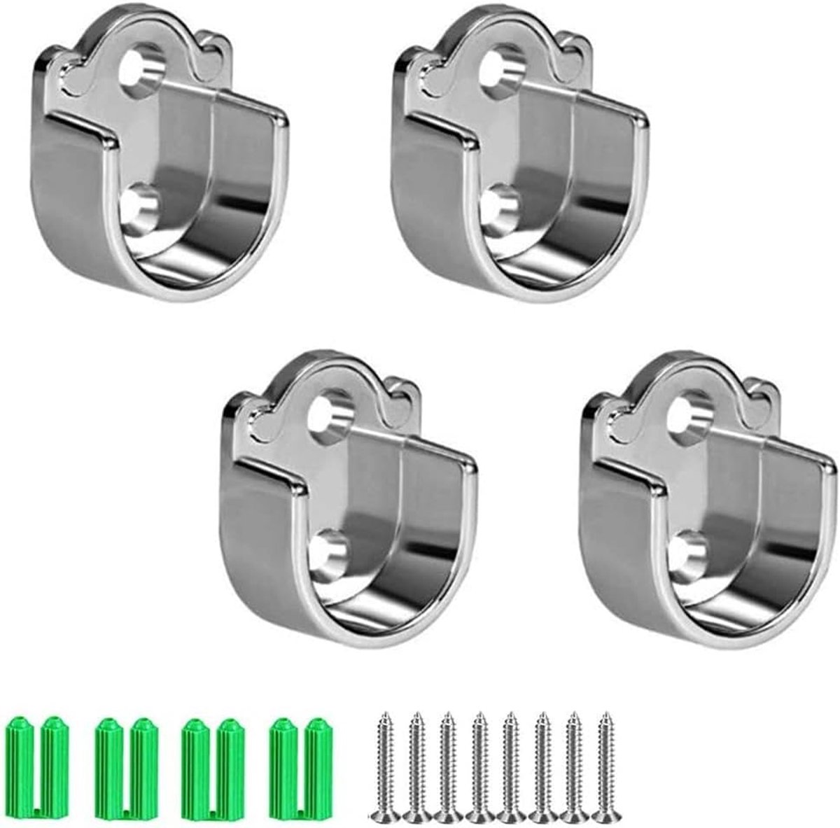 Pack of 4 Clothes Rails Holder Cabinet 25mm Round Zinc Alloy Tube Holder Silver Cabinet Bar Holder Complete - ShopVlot