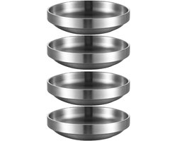 INCAUCA 9cm Stainless Steel Soy Sauce Dishes, Double Wall Mini Chip and Dipping Bowls, Dipping Sauce Ramekin - ShopVlot