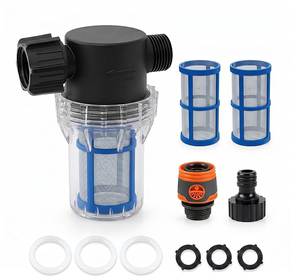 100 Mesh Garden Hose Filter with Quick Coupling and 2 Replacement Sieves, 3/4" Thread, Sediment Filter for Pressure - ShopVlot