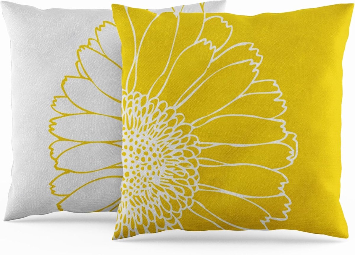 Sunflower Cushion Cover, 45 x 45 cm Set of 2, Yellow Flower Cushion Cover, Natural Spring Cushion, Double Sided for - ShopVlot