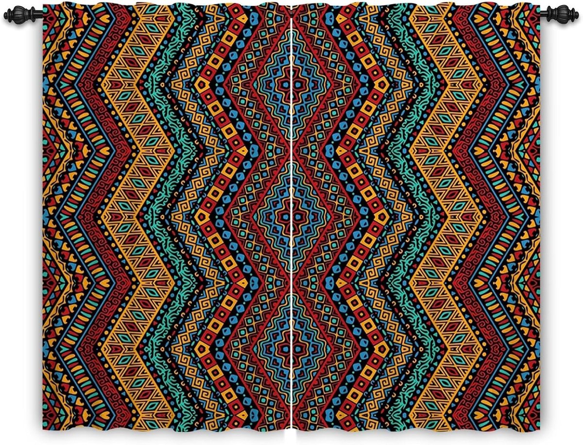 107 x 160 cm Bohemen Staaf Pocket Gordijn Boho Stijl Kleurrijk Geometrisch Patroon Terug Tab Kamerverdelers Gordijn - ShopVlot