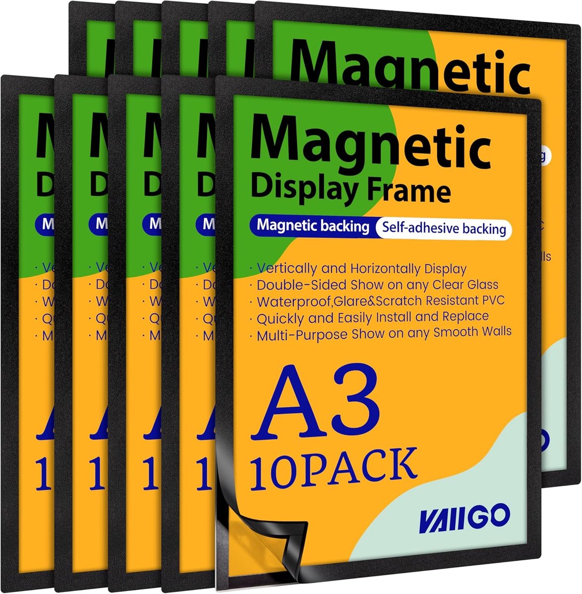 Pack of 10 Magnetic Frames A3 Self-Adhesive Magnetic Info Frames with Magnetic Closure for Information Lists, Durable - ShopVlot
