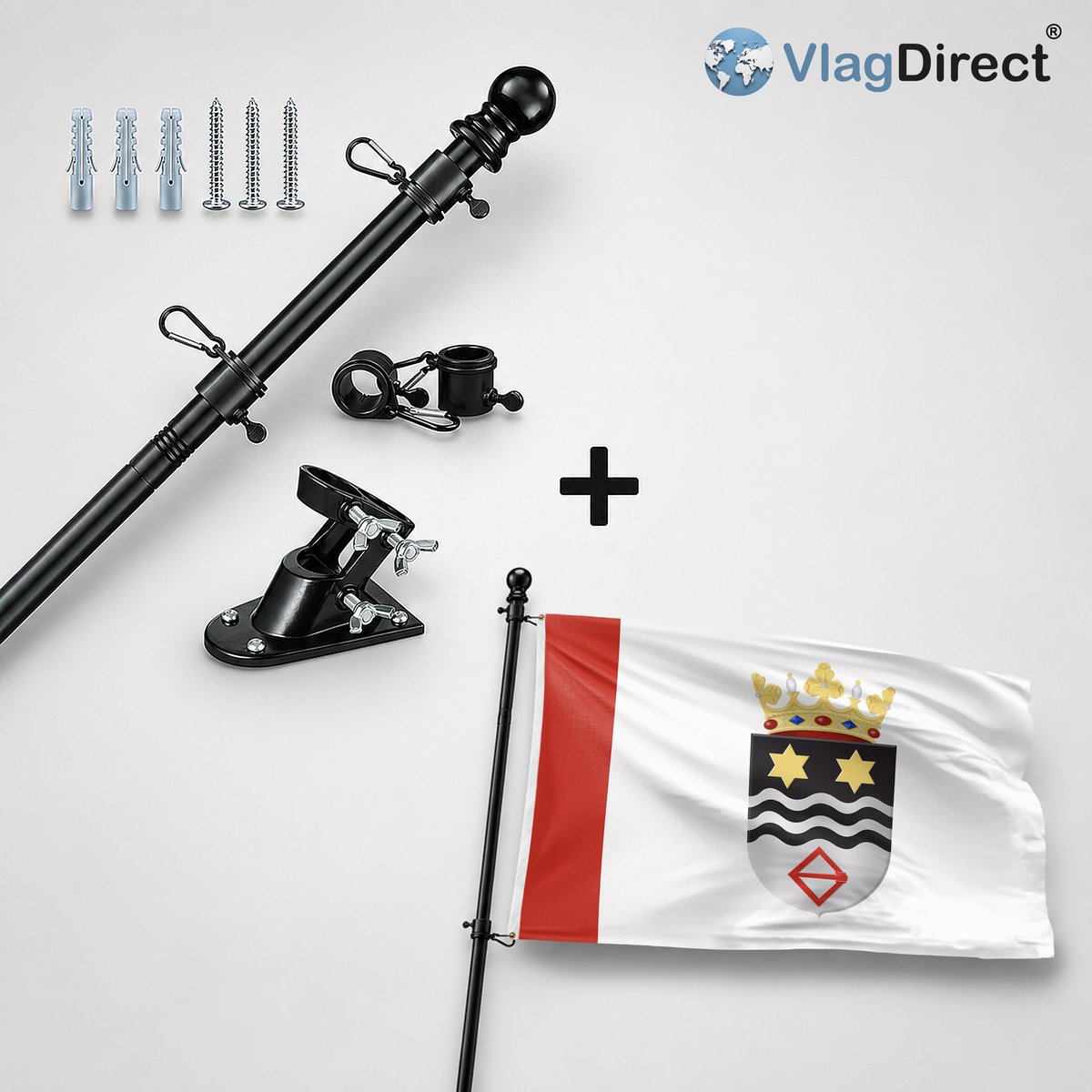 VlagDirect - Compleet vlaggenpakket - Zwarte vlaggenstok inclusief vlaggenstokhouder + Noord-Ierse vlag - Noord-Ierland vlag - 90 x 150 cm.