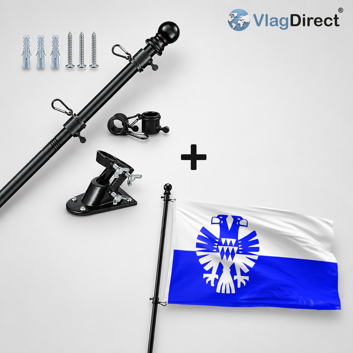 VlagDirect - Compleet vlaggenpakket - Zwarte vlaggenstok inclusief vlaggenstokhouder + Arnhemse vlag - Arnhem vlag - 90 x 150 cm.