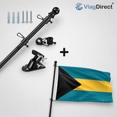 VlagDirect vlaggenpakket: zwarte vlaggenstok, houder, bevestigingsmateriaal en een vlag van de Bahama's.