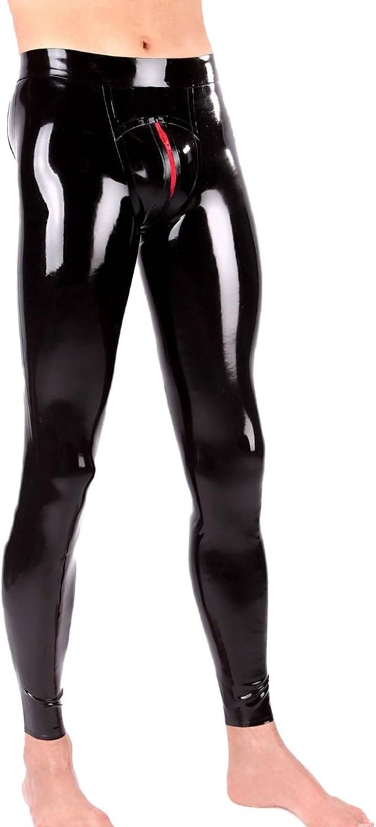 Men's Latex Leggings,Black Latex Pants with Red Zipper in The Crotch, Suitable for Party Wear - ShopVlot