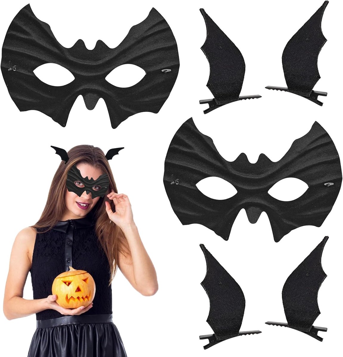 Bat Mask Bat Hair Clips 2 Pieces Halloween Bat Mask and Hairpin Set Black Masquerade Eye Masks for Costume Accessories - ShopVlot