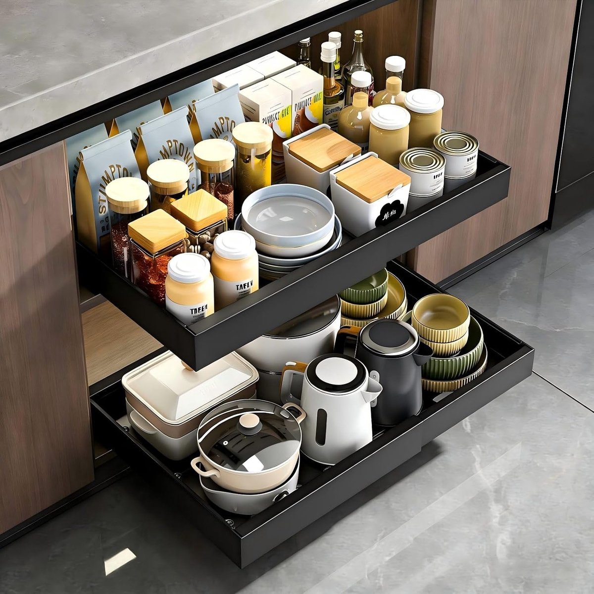 Pull-out Cabinet Organizer Metal Drawer for Kitchen Cabinet No Drilling Adjustable Drawer for Bathroom Storage - ShopVlot