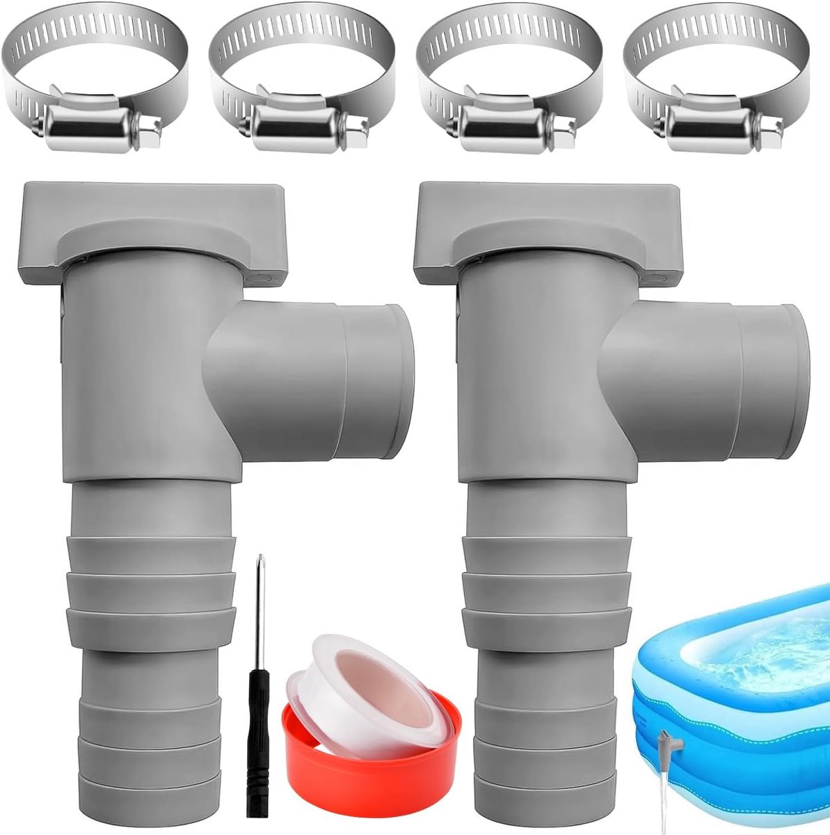 Pipihome Pool Shut-Off Valve, 2 Pieces Pool Shut-Off Tap, Pool Hose 32mm to 38mm, 3-Way Valve, Pool Hose Connector - ShopVlot