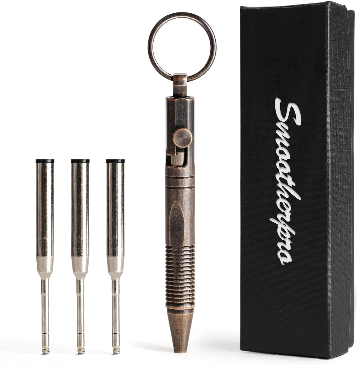 SMOOTHERPRO Brass Ballpoint Pen, Pocket EDC Mini Ballpoint Pen with Quick Release Keychain and 3 Replacement Refills - ShopVlot