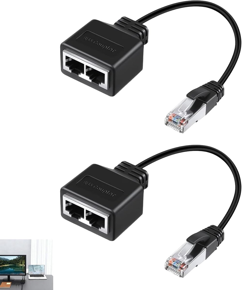 Plug Adapter, RJ45, Ethernet, LAN 1 Plug to 2 Ports, Ethernet Power Strip for Internet Connection, Router, Switch, TV - ShopVlot