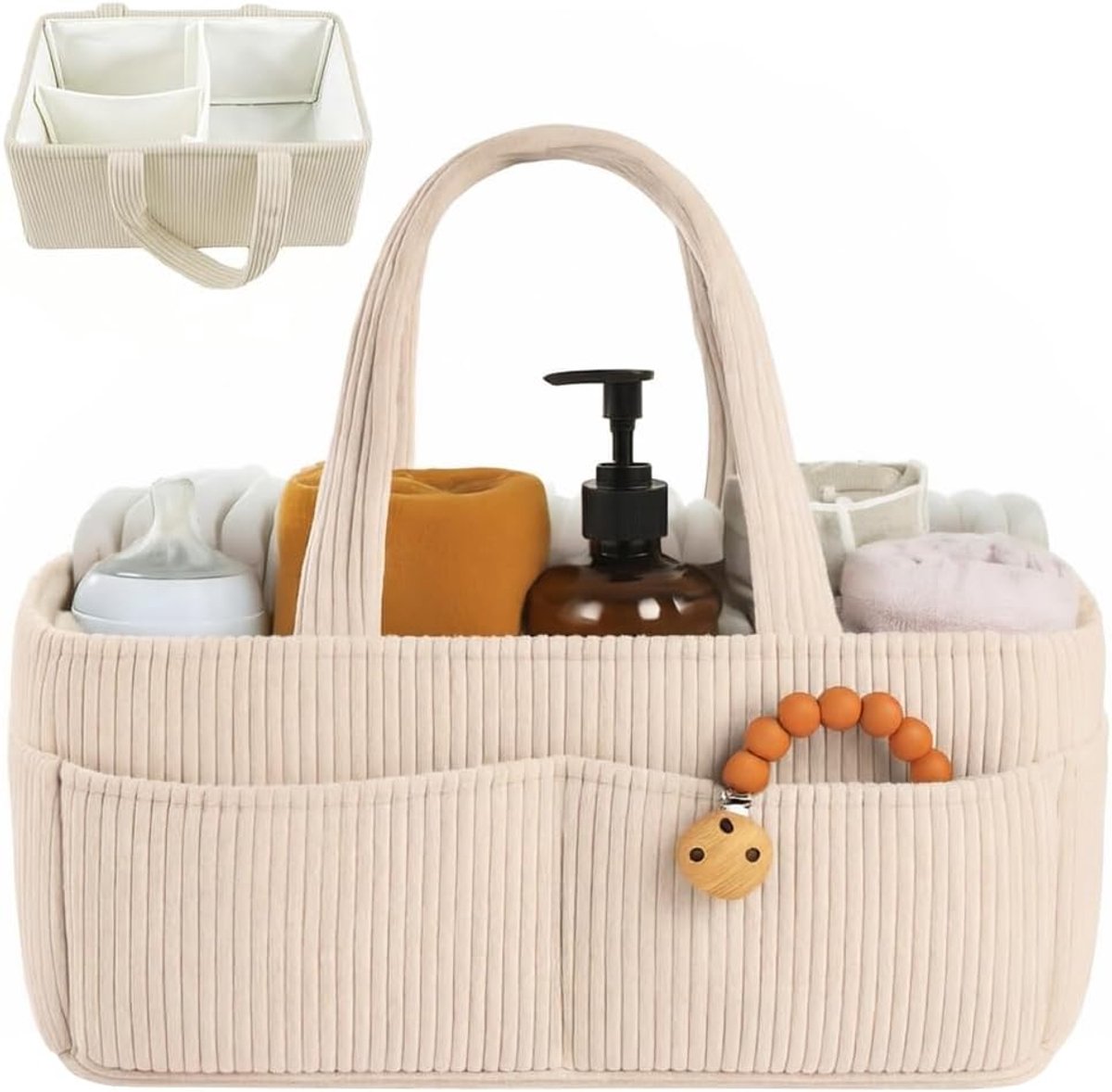 YGCHEN Luiertas van geribbeld fluweel, opvouwbare mama-tas, complete organizer voor pasgeborenen, grote zakken voor - ShopVlot