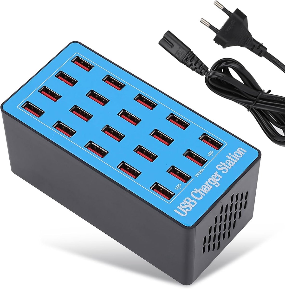 Multi-USB oplader 20 poorten - 20A 5V USB-hub - veilige laadfunctie - ideaal voor smartphones en tablets - ShopVlot