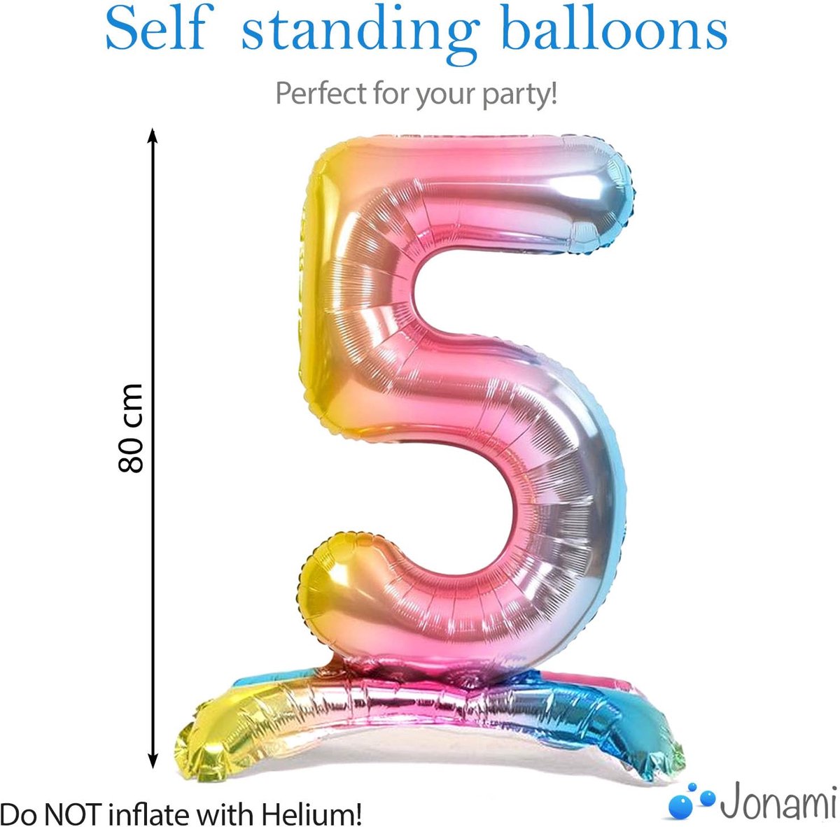 Ballon 5e verjaardag nummer 5 XXL - pastel veelkleurig - staande folieballon - feestelijke decoratie - ShopVlot