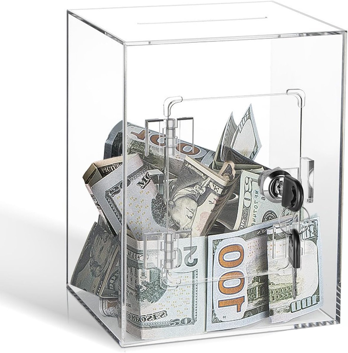 Spaarpot transparant acryl 20 x 15 x 12 cm - dispenserbox met sleutel - niet-openbaar - stimuleert spaargewoonten - ShopVlot