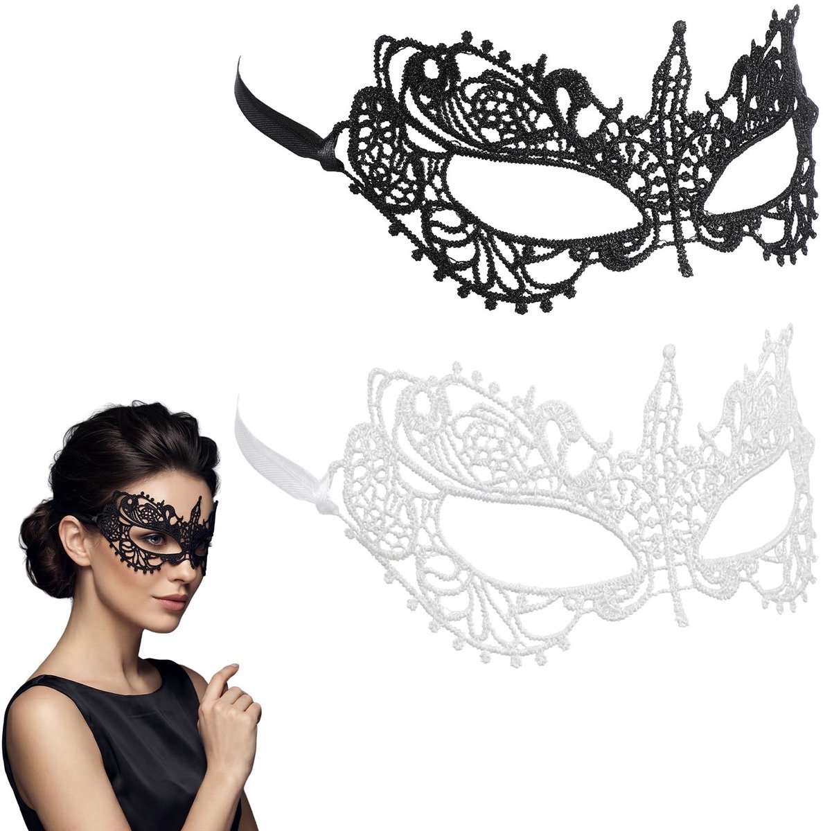 Maskerademasker dames - zwart-wit kanten - elegant design - perfect voor Halloween - ShopVlot