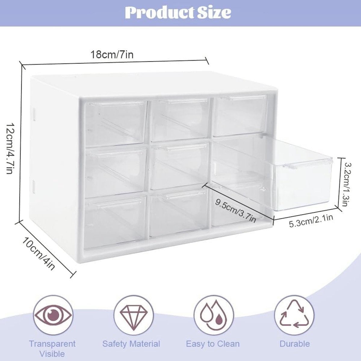Opslagdoos met mini-lades 18x12x10cm - 2-pack wit - praktisch voor kantoor- en knutselaccessoires - ShopVlot