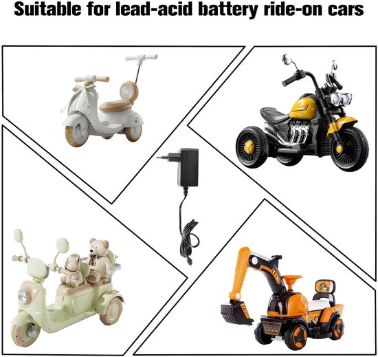 Universele 12V 1A Acculader voor Elektrische Kinderauto, Motor, Quad en ATV - Inclusief LED Statusindicator van Merkloos — afbeelding 4