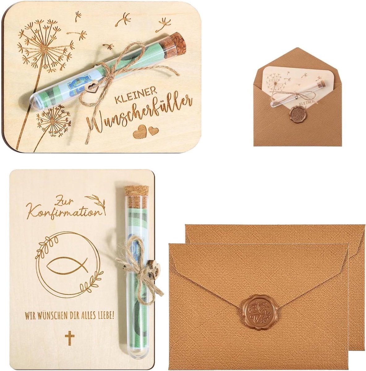 Geschenksets bruiloft 2 stuks - houten wenskaart met envelop - retro geschenkdoos voor wensen - ShopVlot