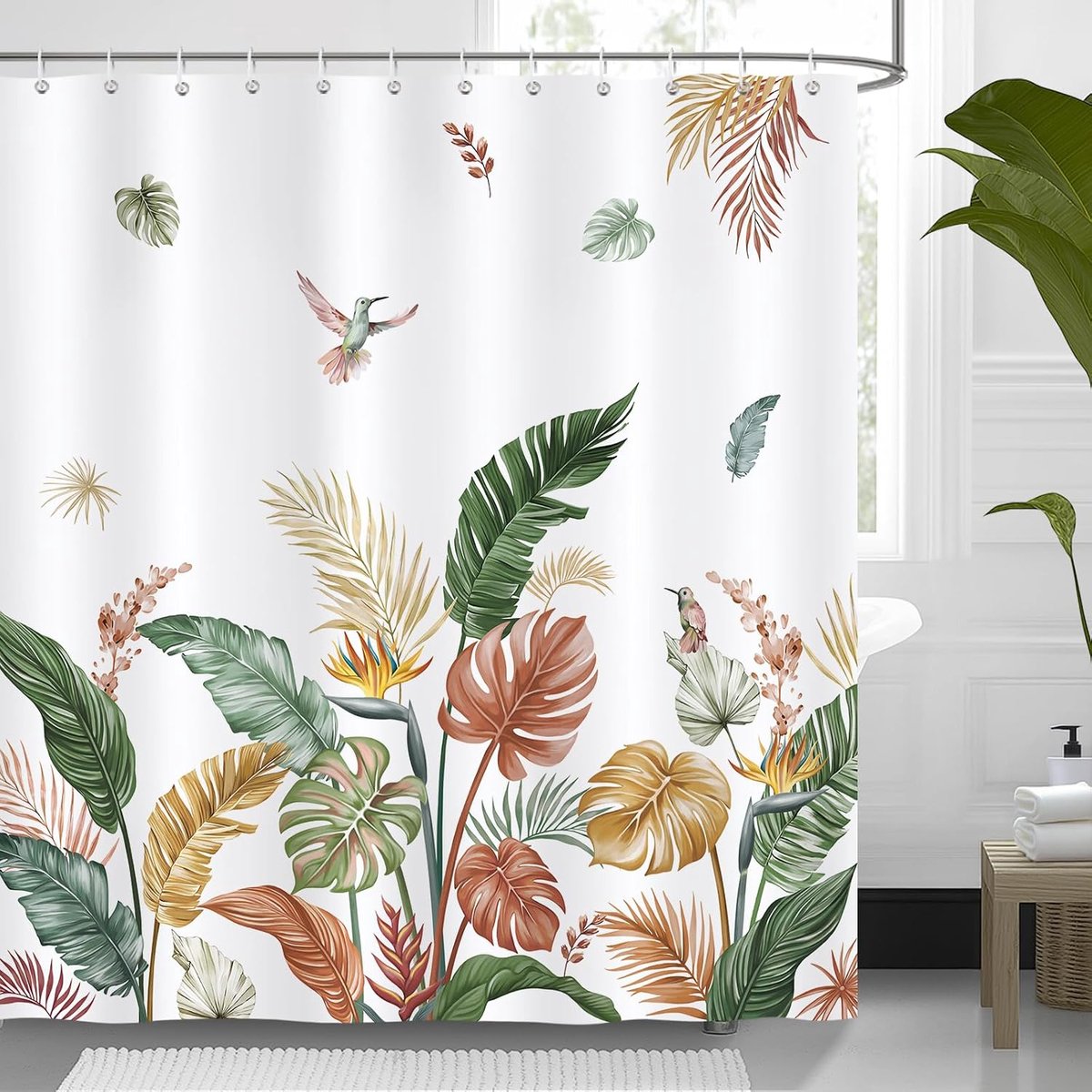 Douchegordijn Retro Tropische Bladeren 180 x 180 cm - Waterdicht Polyester - Schimmel- en schimmelbestendig - ShopVlot
