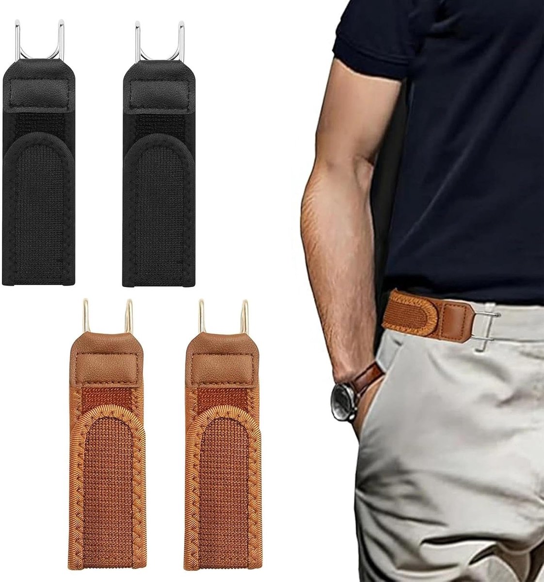 Elastiche riem zonder gesp - verstelbaar - 4 stuks - ideaal voor casual en zakelijke kleding - ShopVlot
