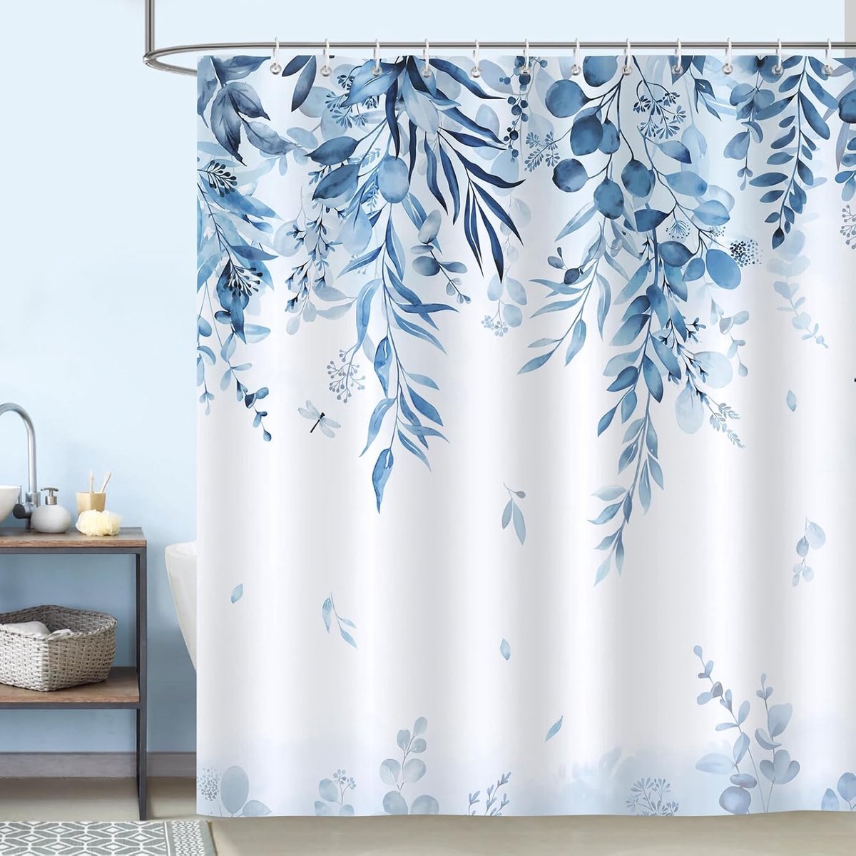 Douchegordijn Eucalyptus Blauw 180 x 180 cm - Polyester Waterdicht - Schimmelbestendig - Verfraai je badkamer - ShopVlot