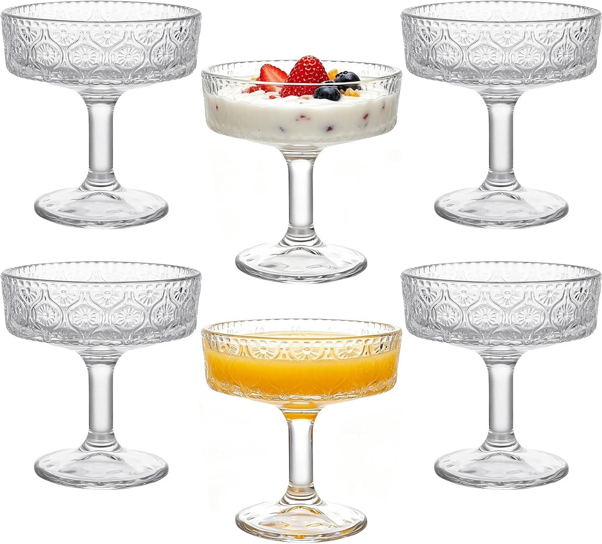 Dessertglazen set van 6 - 200 ml - Vintage martini glazen - Perfect voor desserts en cocktails - ShopVlot