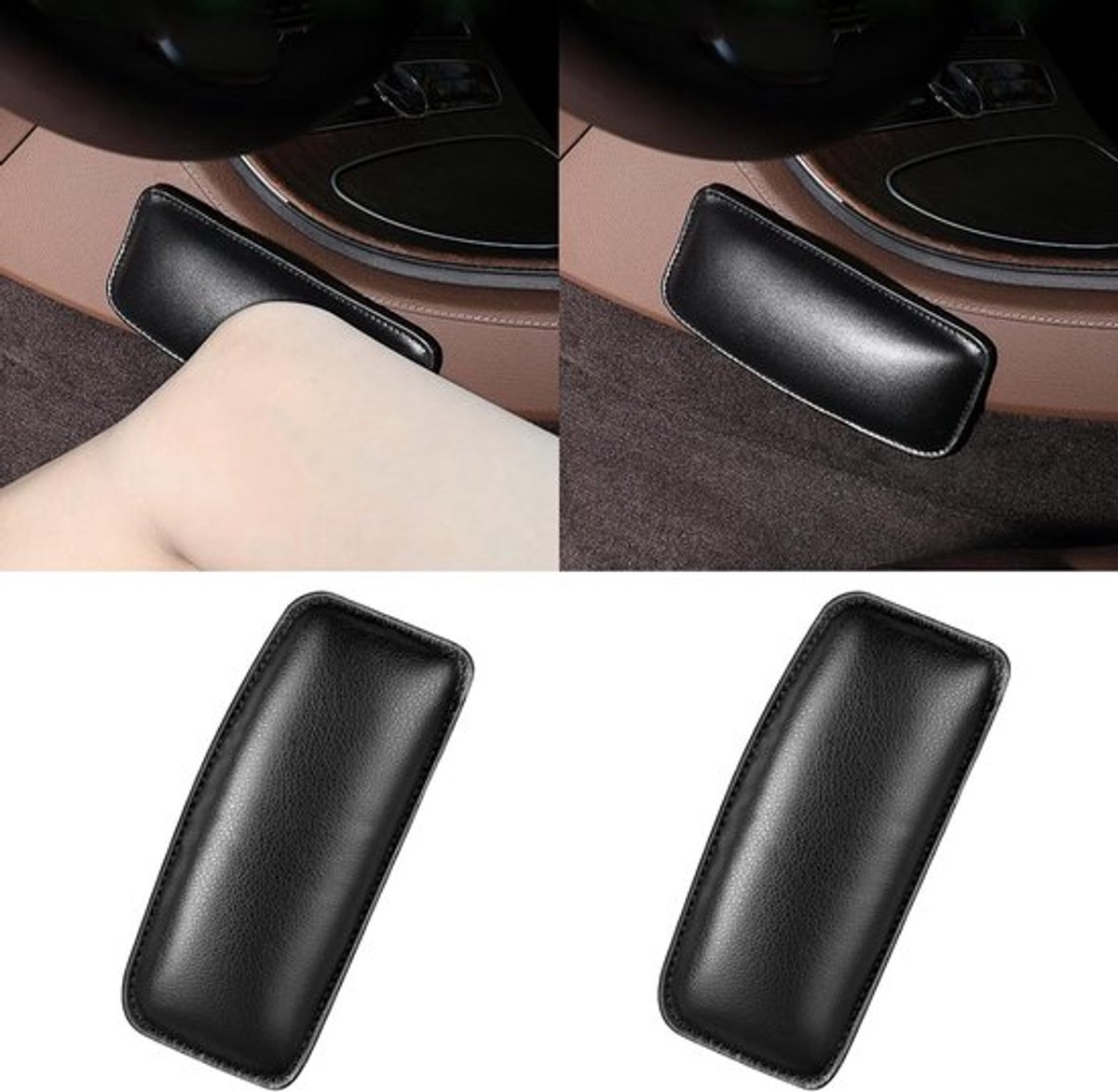 2 Stuks Auto Knie Kussen - Zelfklevend PU Leer Met Memory Foam - Afmeting 18x8cm - Elastische Dij Ondersteuning Voor Alle Autotypes