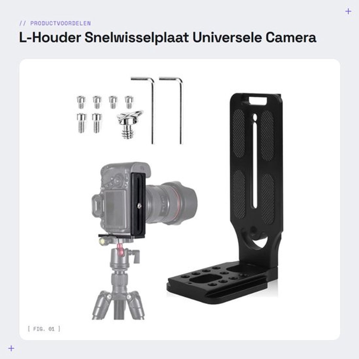 L-houder Aluminium - Snelwisselplaat - Universele DSLR Camera Houder - Antislip Rubberen Pads - 75 x 50 x 135 mm - Hard Geanodiseerd - Camerahouder