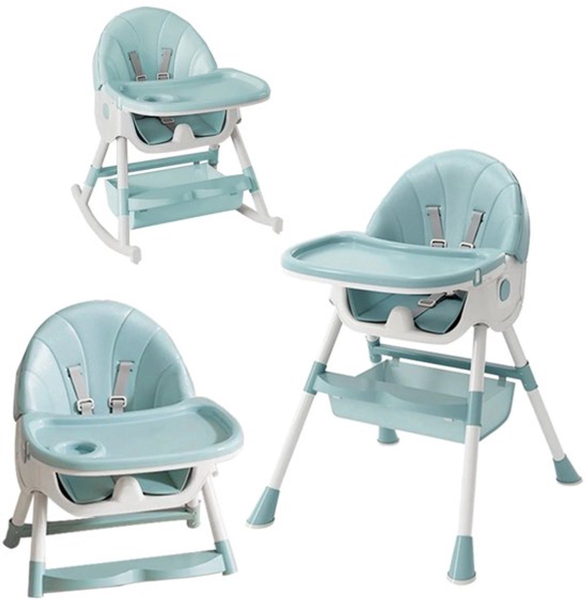 Kinderstoel, kinderstoel met baby-ligbed, verstelbare opvouwbare kinderstoel met dienblad en wielen
