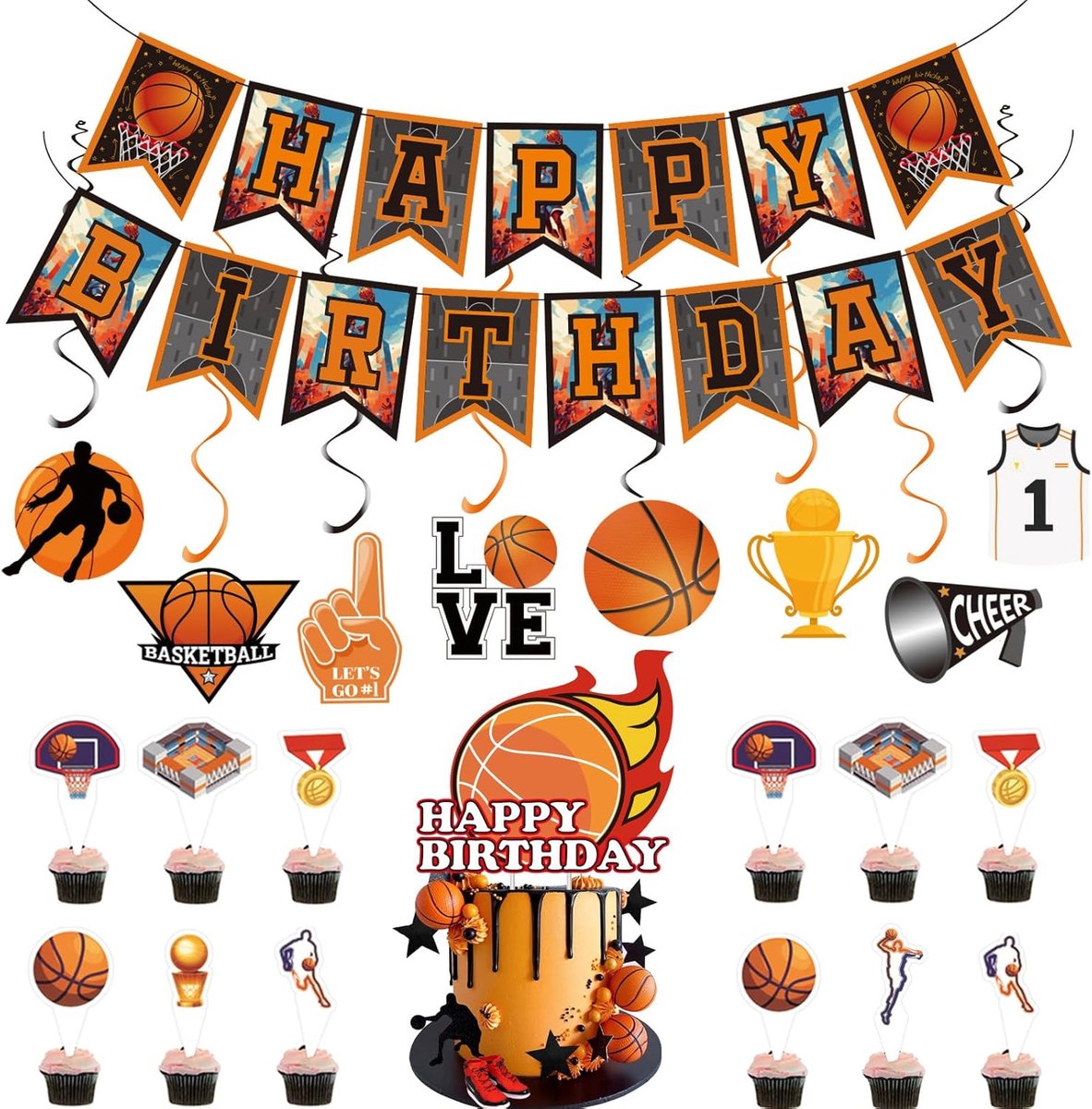 Verjaardagsdecoratie set - 20-delig basketball thema - Hangende versieringen - Onvergetelijke verjaardag voor jongens - ShopVlot