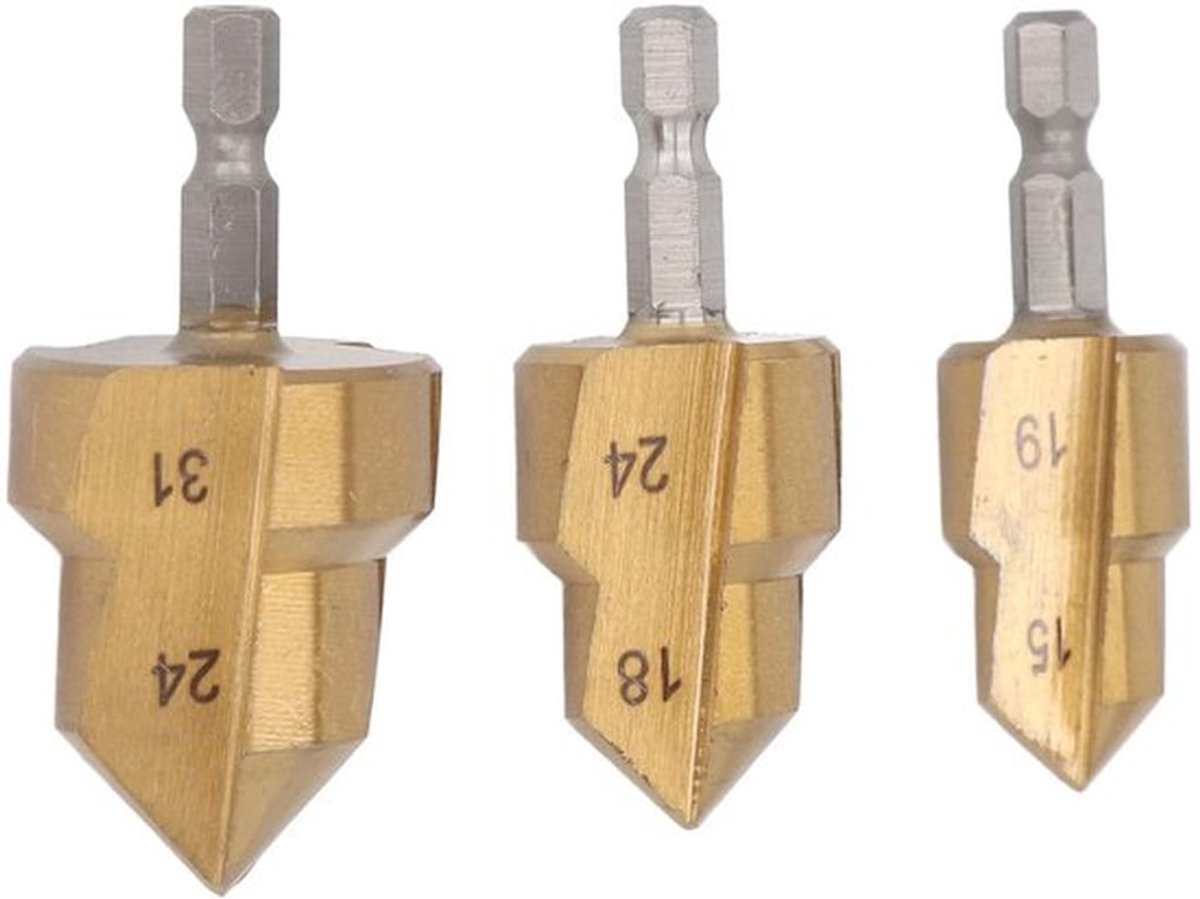 Pijpruimerbit Set - 3 Ruimerbits - Bladdiameters 15-19 mm / 18-24 mm / 24-31 mm - 1/4 Inch Zeskantige Schacht - Schone Oppervlakteafwerking - Ruimerboor