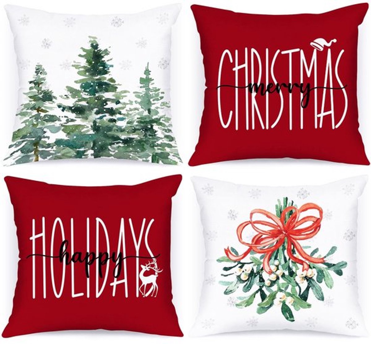 Kerstkussensloop Set van 4 - 45x45 cm - Duurzaam Polyester - Decoratieve Kussenhoezen - Kerstdecoratie - Verborgen Rits - Kussenhoes
