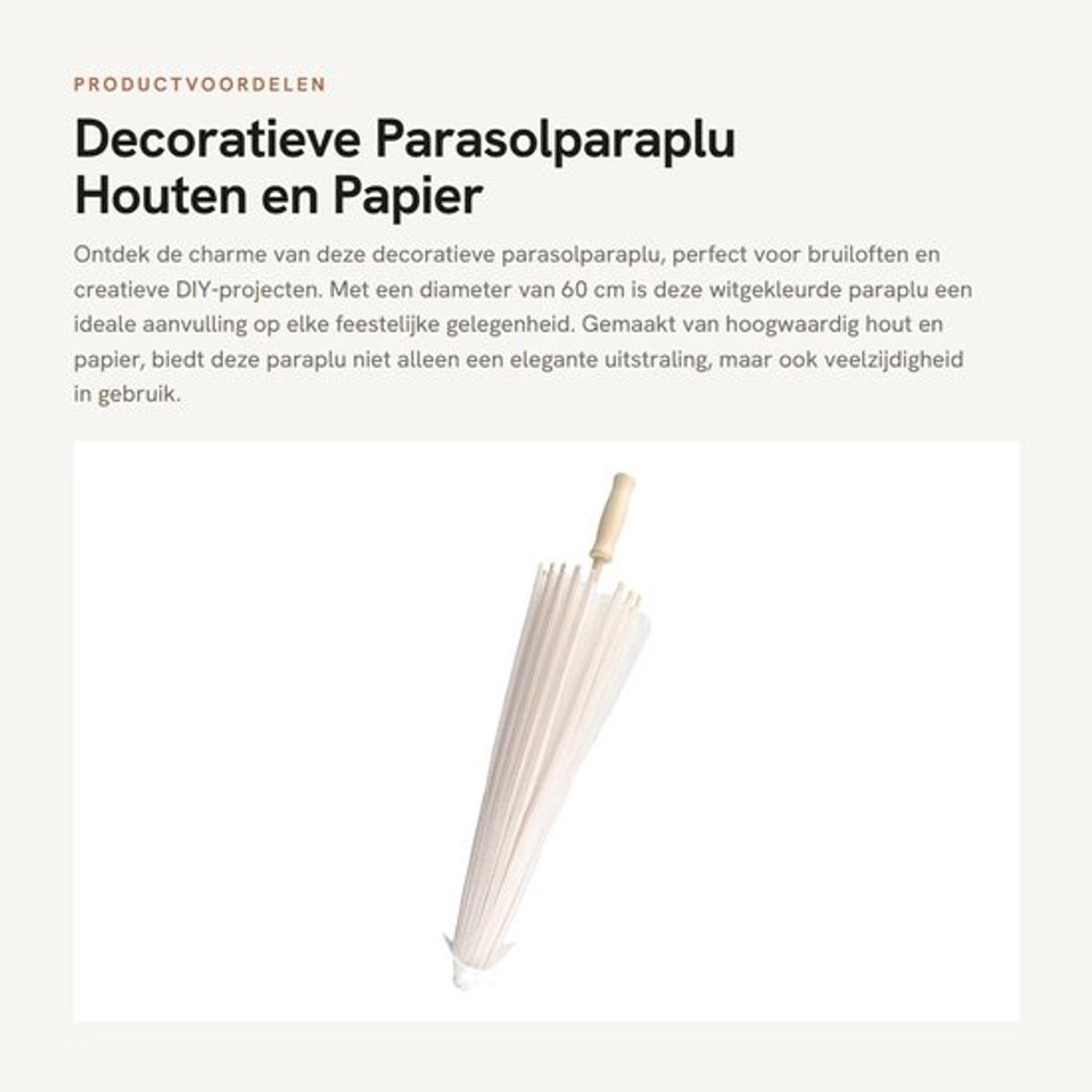 Papierparaplu Decoratief - Houten Parasol - Vintage Look - DIY Decoratie - Tafeldecoratie - 60 cm Hoogwaardige Kwaliteit - Decoratieve Parasol