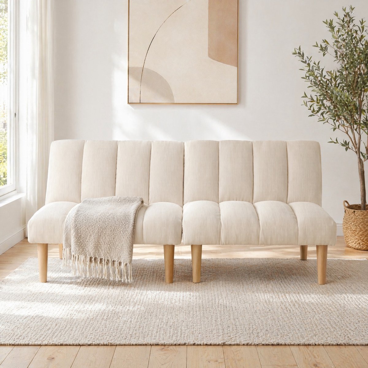 COVREO Slaapbank 167x82x72 cm beige, corduroy met 3-voudige rugleuning