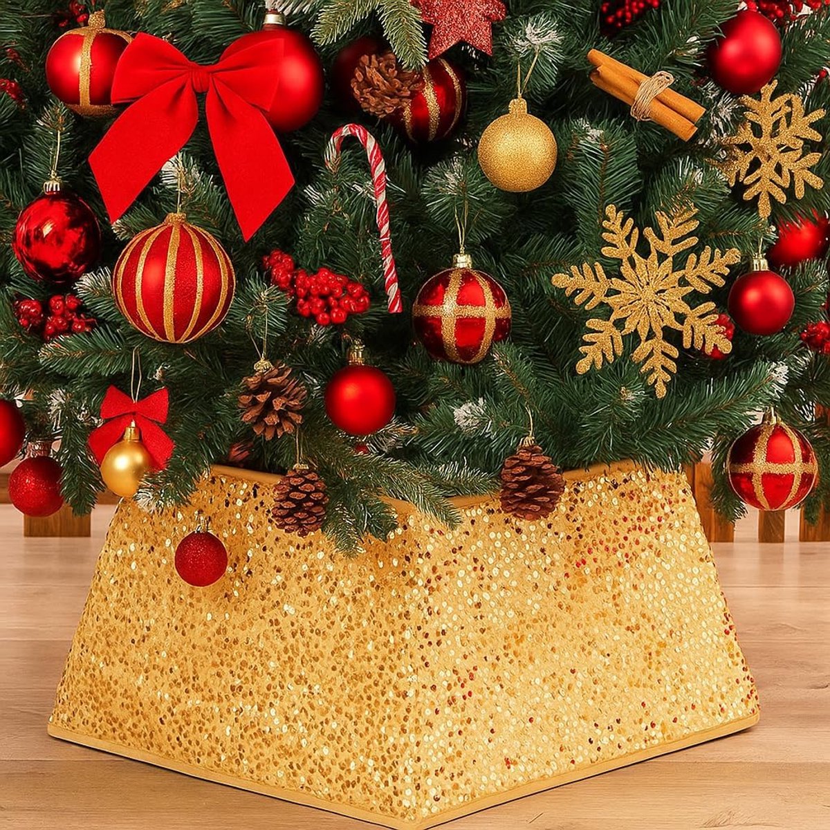 Kerstboomskirt 60 x 40 cm - Sequins met fluweel - Luxe uitstraling - Perfecte kerstdecoratie - ShopVlot