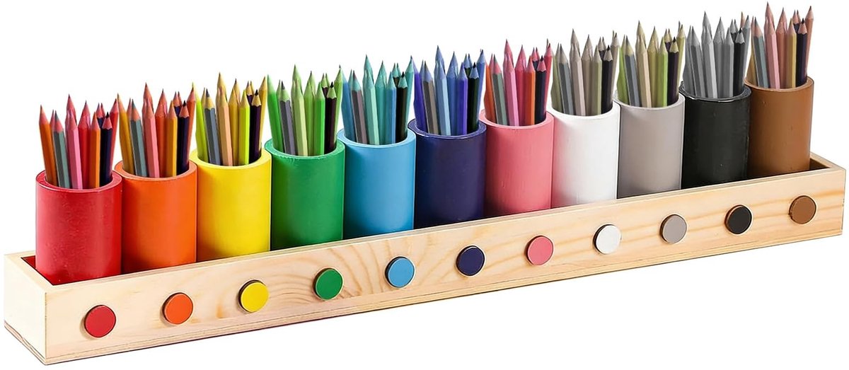 Solidchoice - Kleurrijke Houten Pennenhouder met 11 Compartimenten