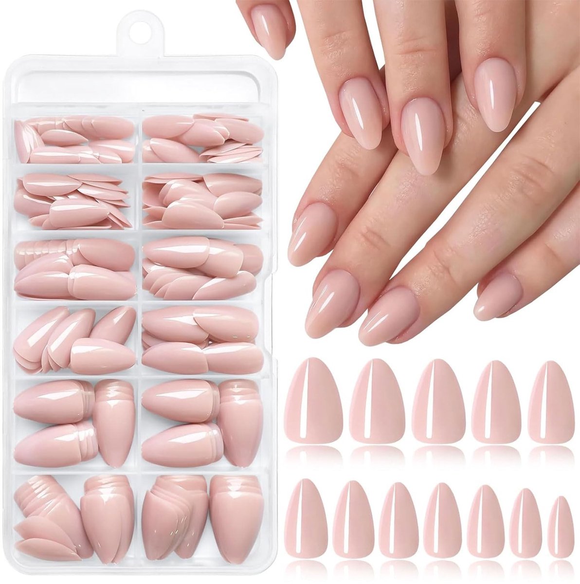 Solidchoice - Set van 240 Kunstmatige Amandel Nagels voor Thuis Manicure
