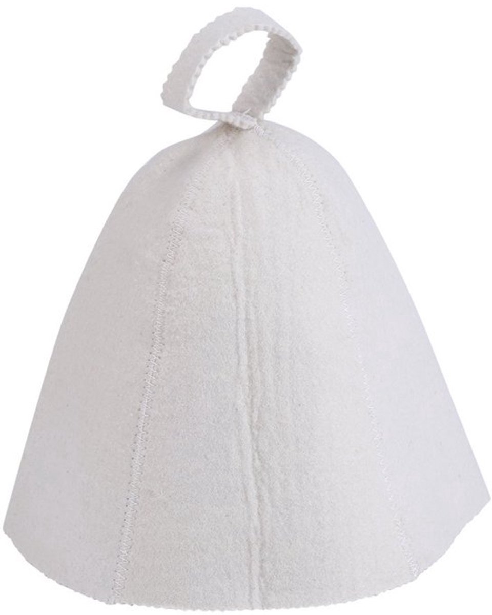 Witte wollen vilten saunamuts Russische Banya saunamuts Hanglus Levering Warme droge stoomkamer, wit, M