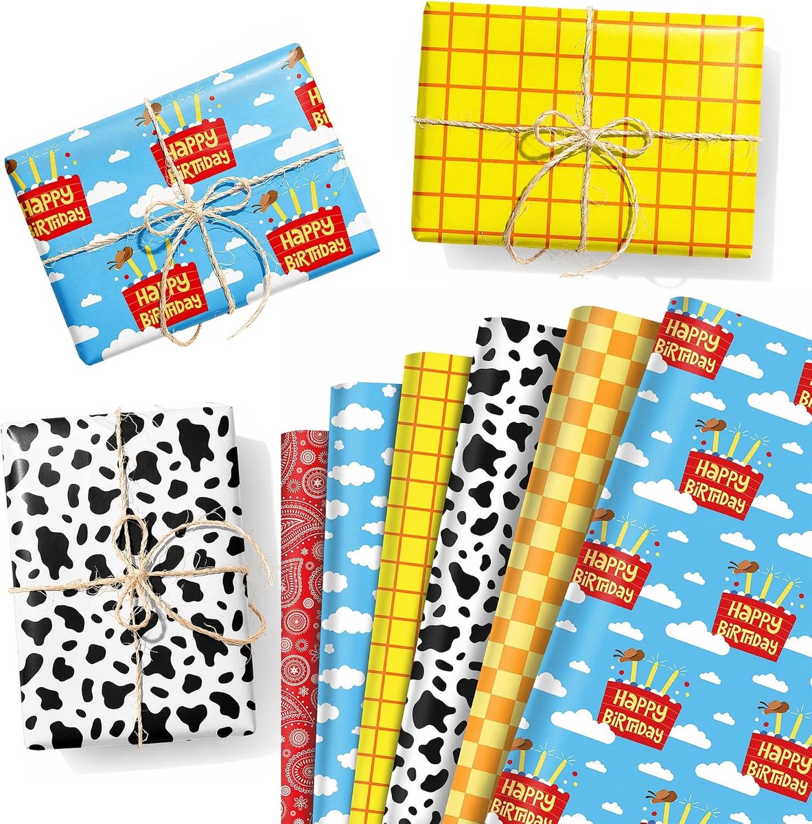 Cadeaupapier cowboy 51 x 69 cm - 12 vellen - cartoonmotief - perfect voor verjaardagen - ShopVlot