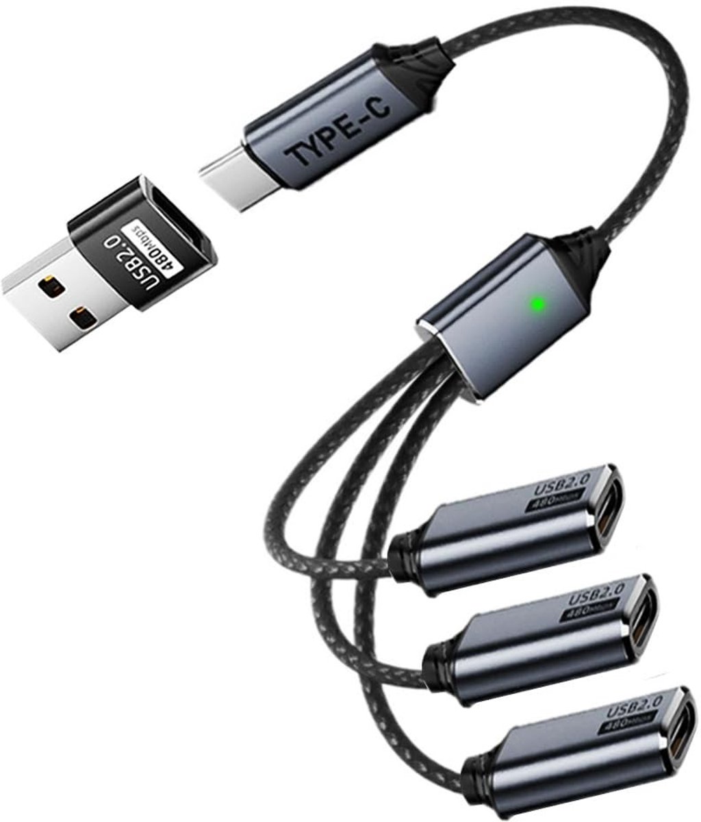 Solidchoice - USB C Splitter met 3 Uitgangen voor Data en Opladen