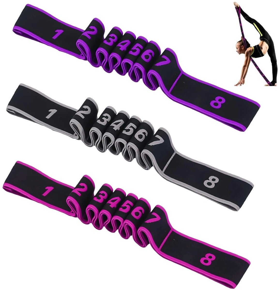 Solidchoice - Set van 3 Fitness Bands voor Yoga en Training, Verstelbaar