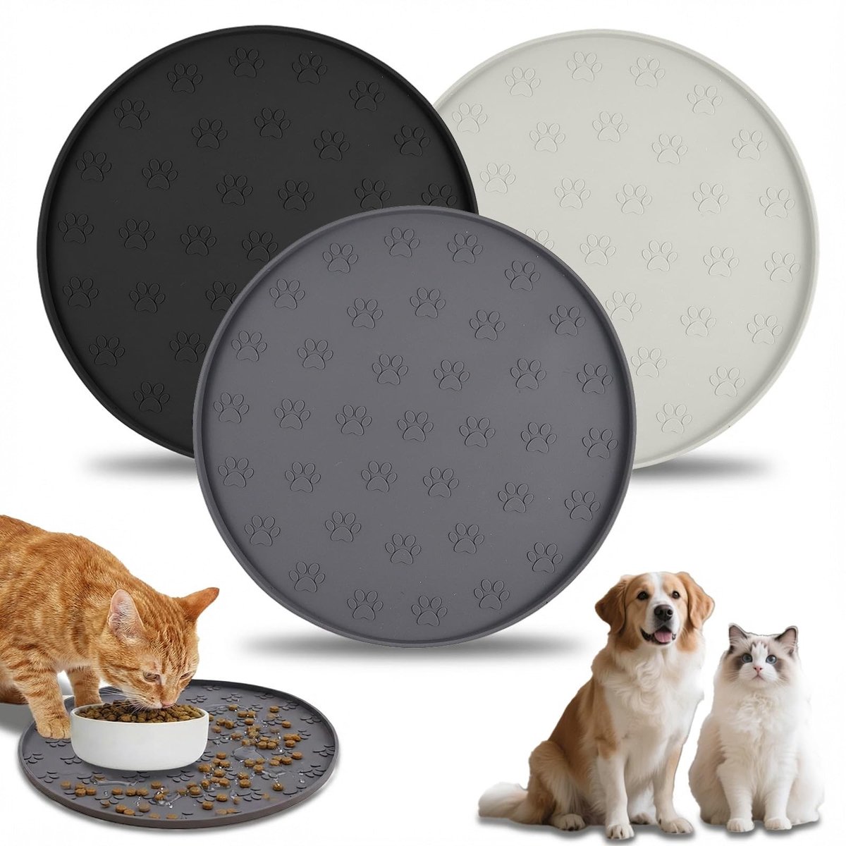 Solidchoice - Set van 3 Ronde Siliconen Voer Matten voor Huisdieren