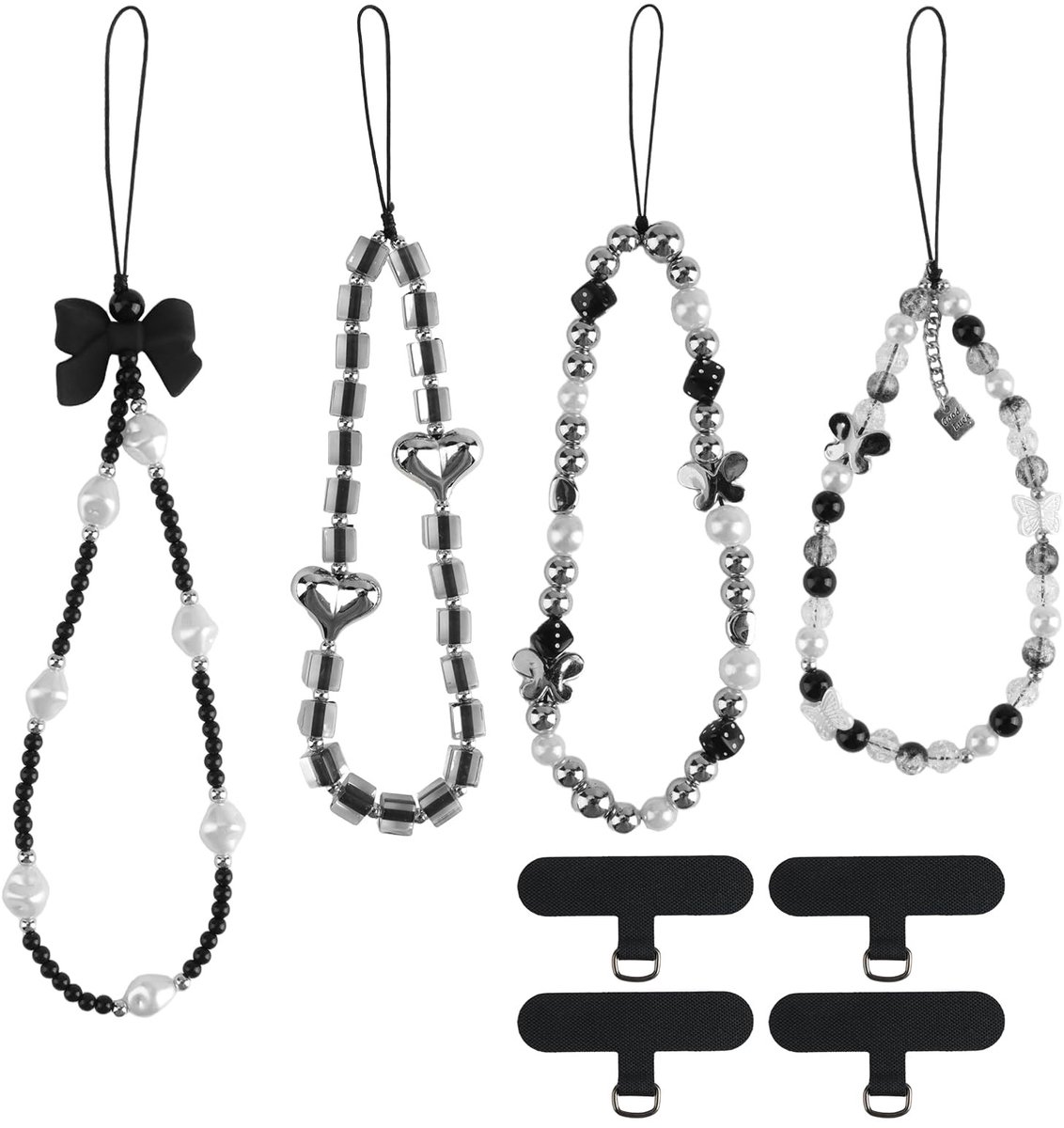 Solidchoice - Set van 4 Telefoon Lanyards met Patches en Parels