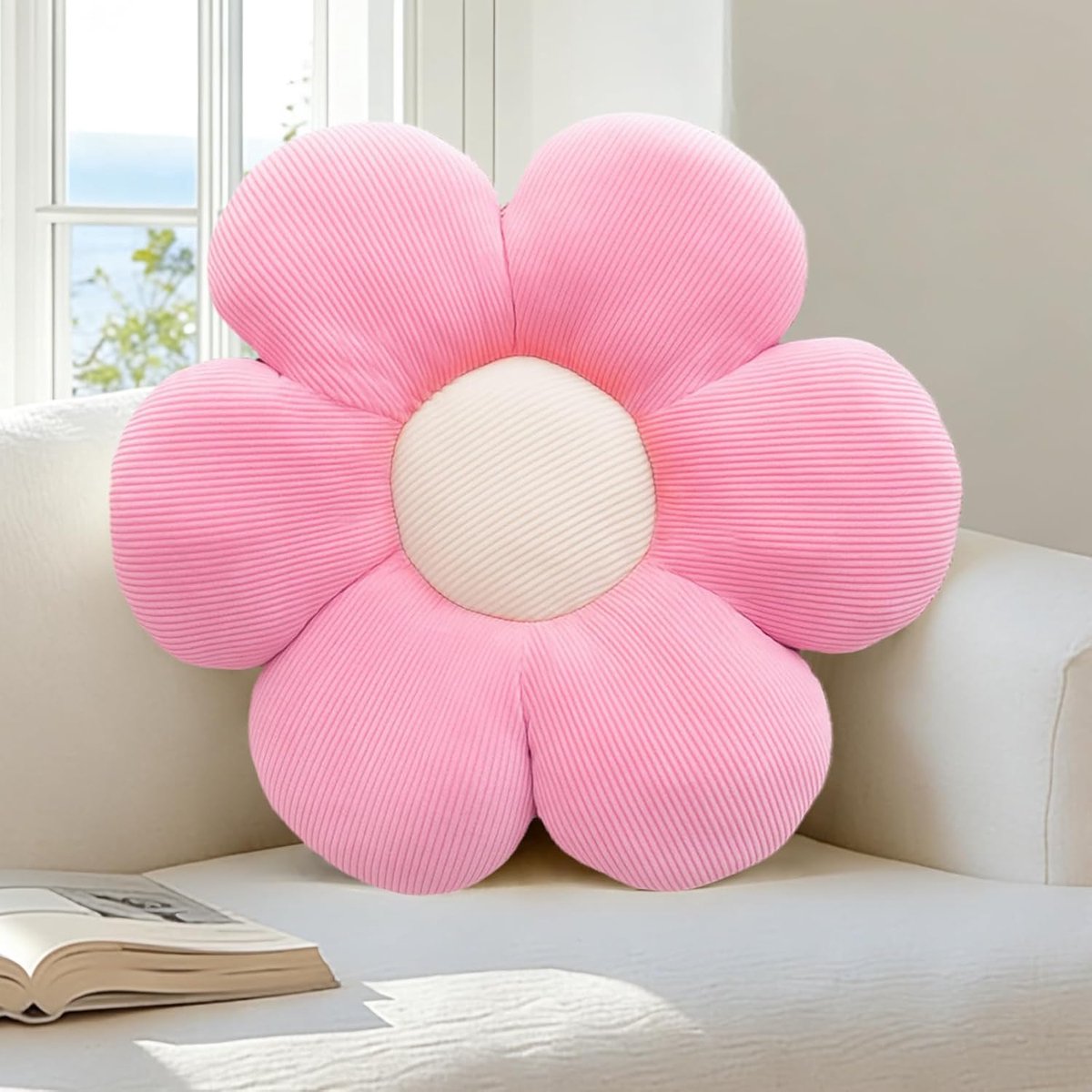 Sierkussen 50 cm - Roze-Wit - Bloemenpatroon - Comfortabel voor de woonkamer - ShopVlot