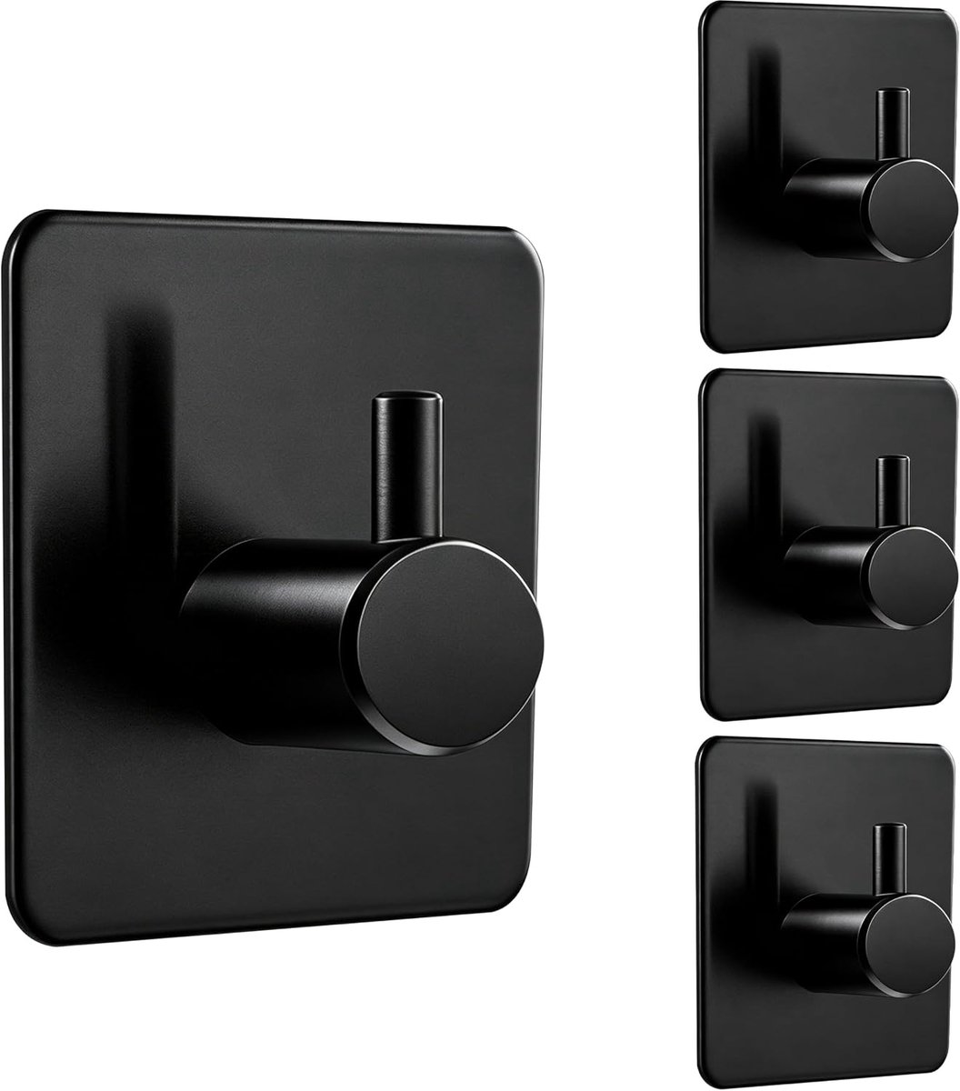 Adhesieve haakjes set van 4 - 4,5 x 4,5 cm - RVS constructie - Ideaal voor badkamer en keuken - ShopVlot