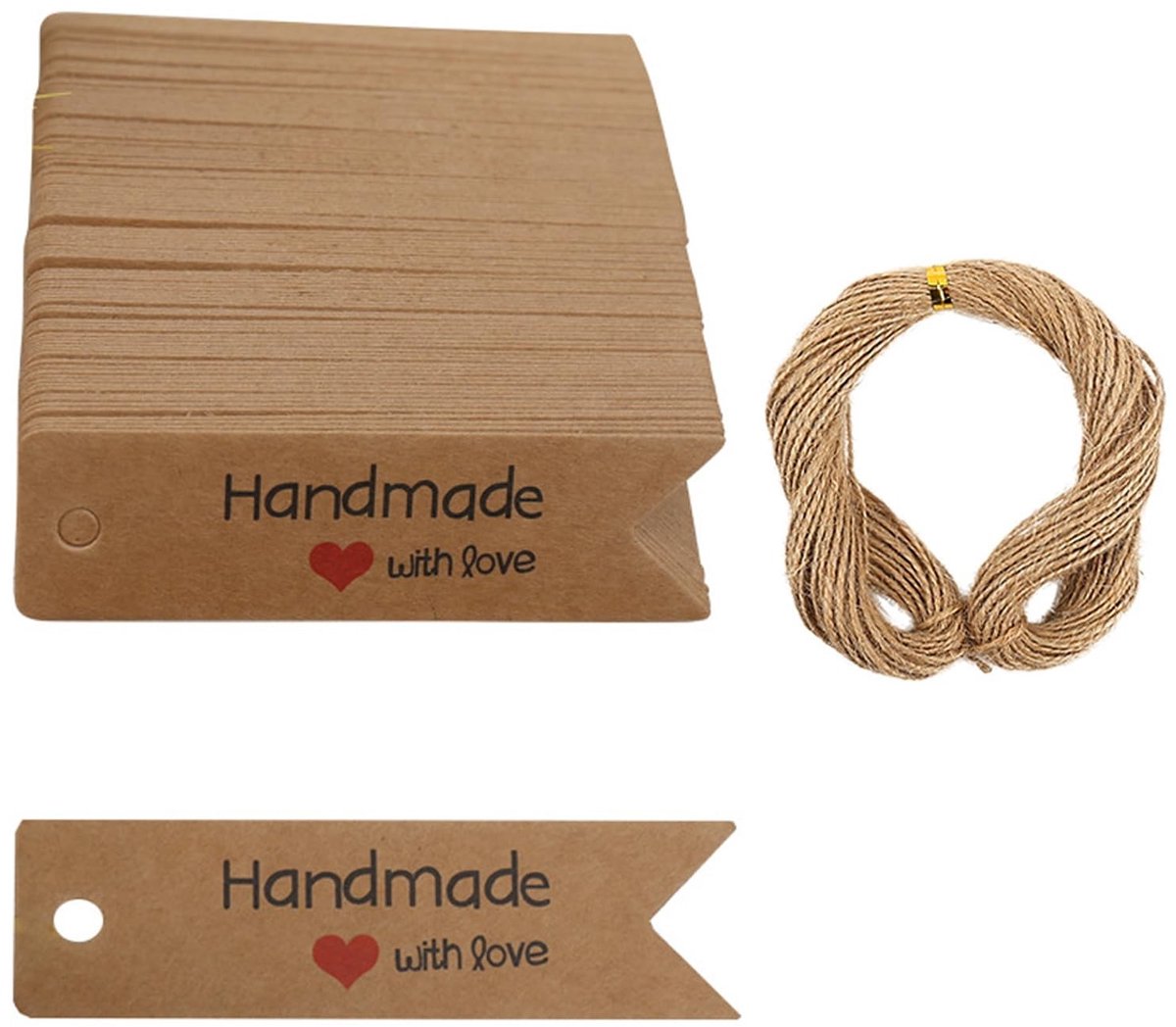 Solidchoice - 100 Stuks Kraft Papieren Labels met Jute Touw