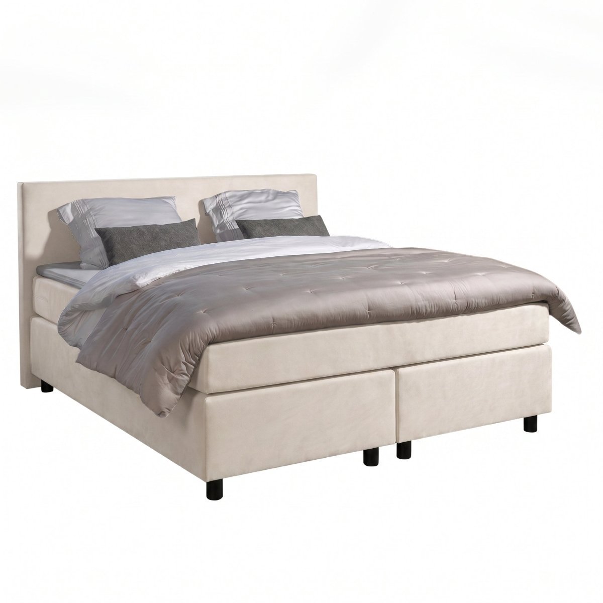 Mörgenn Boxspring Amsterdam - Pocketvering - Crème Lederlook - 100x200 cm - Inclusief Dekbed en Kussens