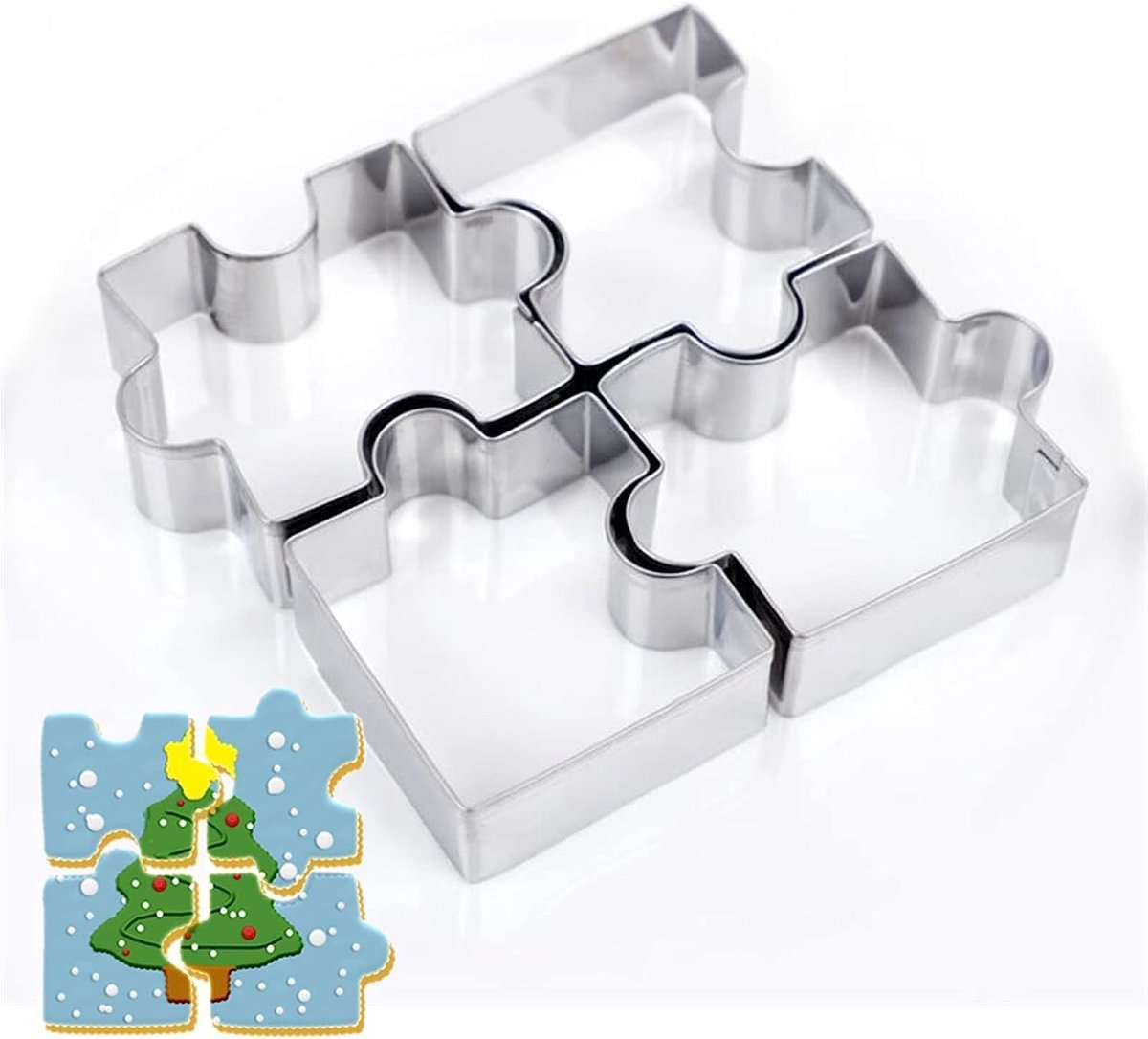 Cookie Cutter Puzzelvormen Set van 4 Stuks - RVS Koekjesuitsteekvormen voor Creatieve Bakprojecten