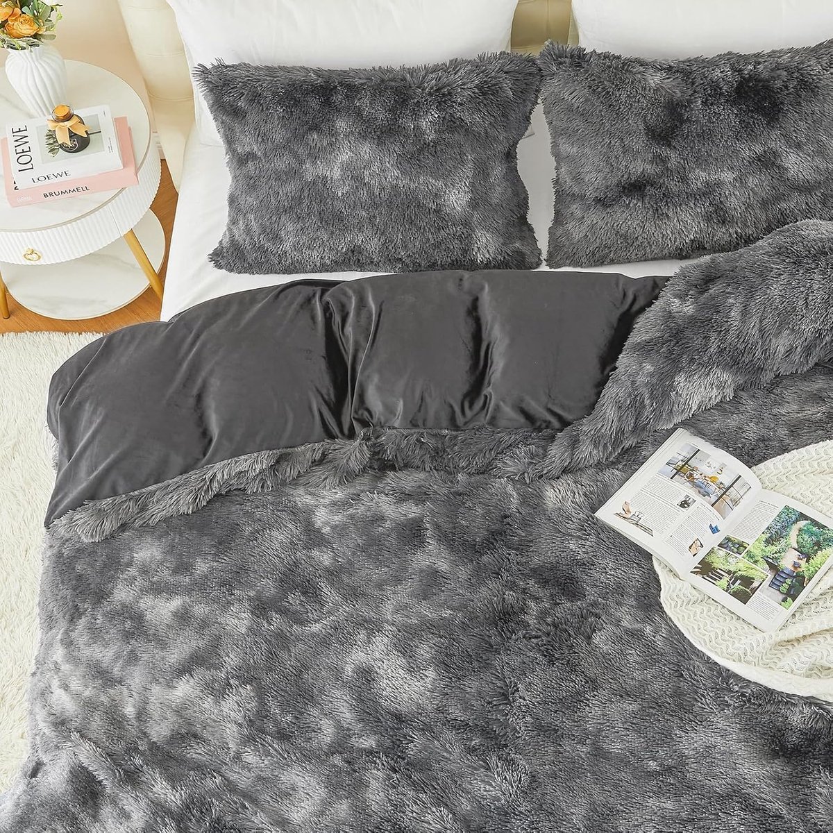 EMME Plush Bedding Set, 200 x 200 cm, Flannel Fluffy Duvet Cover Set for Bed, Shaggy and Plush, Soft Duvet Covers and - ShopVlot
